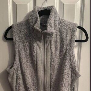 Gray Sleeveless Vest with High Collar and Fuzzy Texture